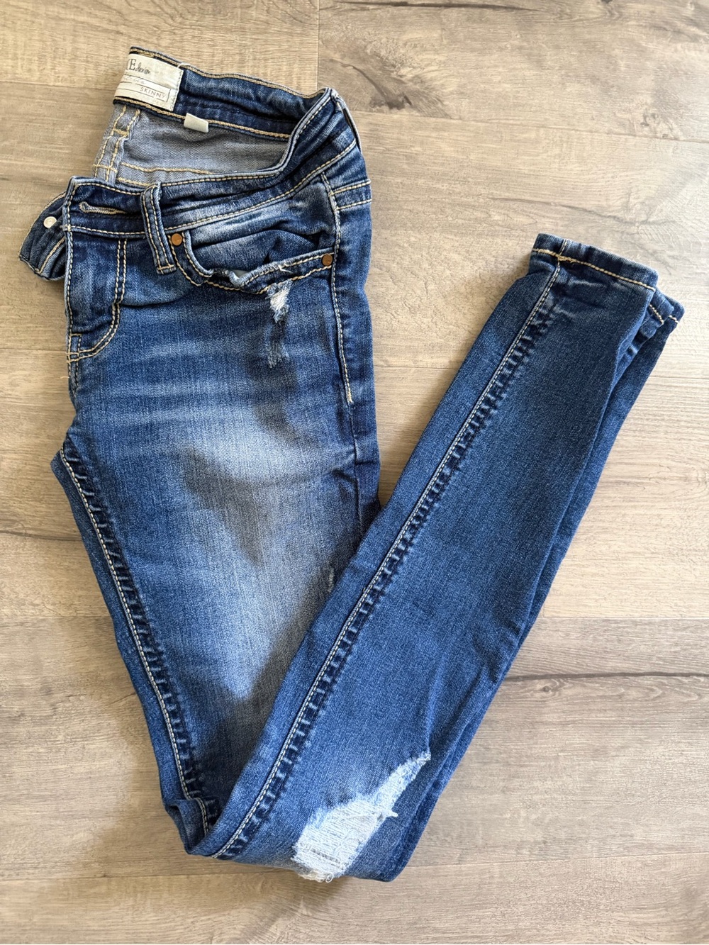 BKE Women's Skinny Jeans - Dark Blue Distressed